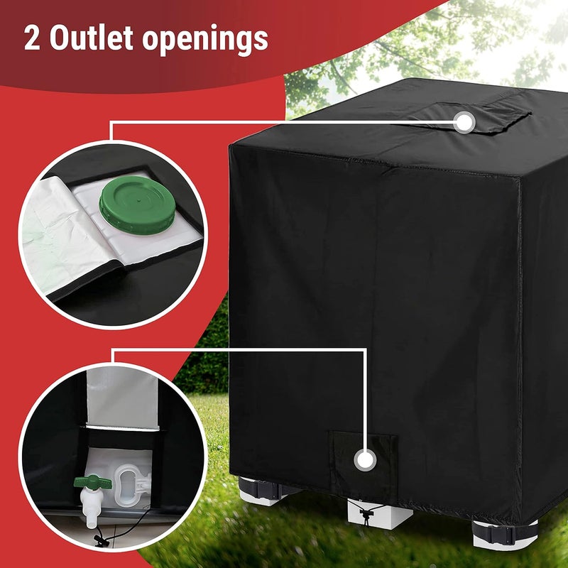 Granatan IBC Tote Cover 420D, 275 Gallon, Water Tank Protective Cover Outdoor Black - Image 4